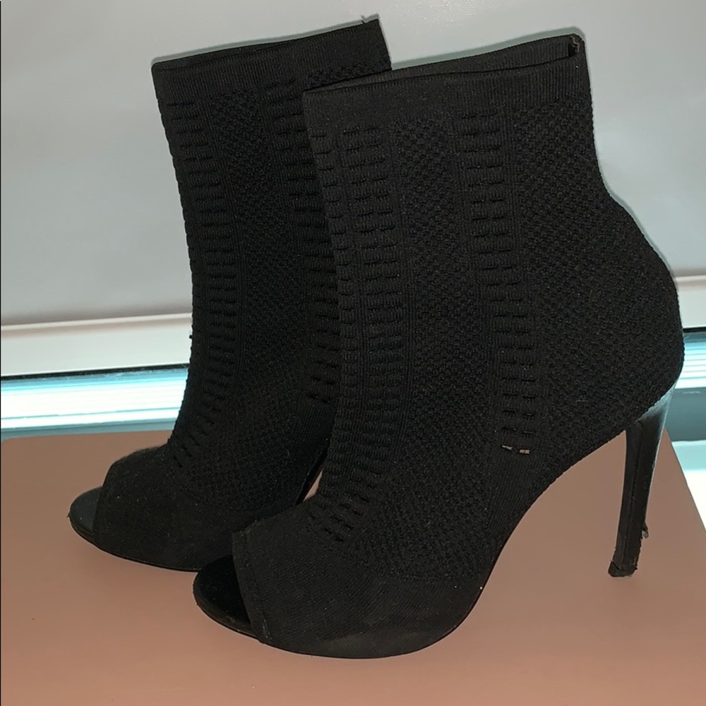 Knit peep toe stiletto bootie